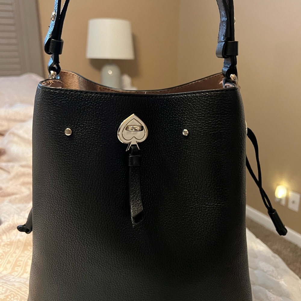Kate Spade Black Leather Shoulder Bag with Silver Accents